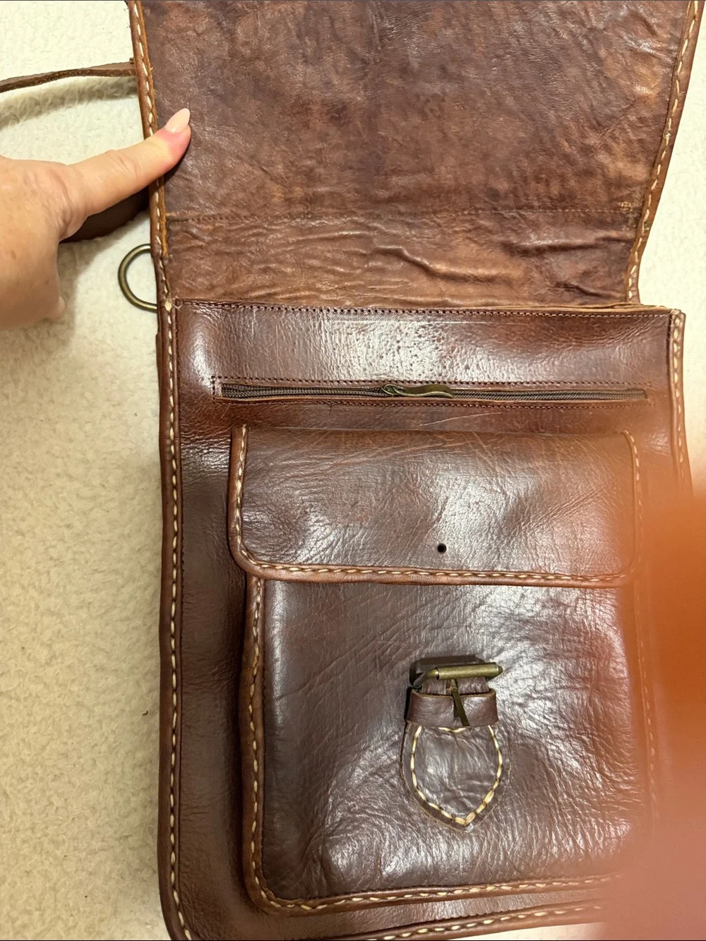 Classic Brown Leather Crossbody Messenger Bag